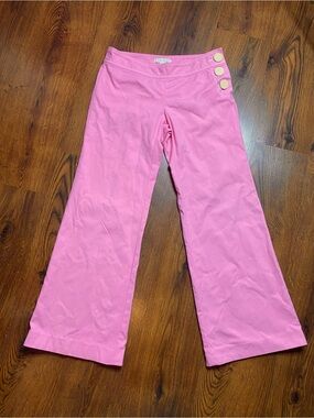🎀🌷 Banana Republic Pink Wide-Leg Low Rise Pants with Side Button Accents 🌷🎀
